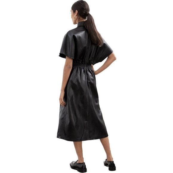& Other Stories Structured Leather Collard Midi Dress Black 8 Vamp Goth Witchy - Picture 5 of 16